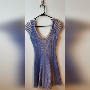 Free People Blue Ribbed Knitted Sweater Dress